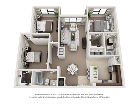Floor plan for 3 beds, 2 baths, 1188 sqft